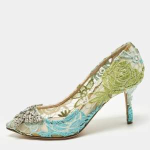 مملوكة مسبقًا Aruna Seth Carousell Size 38 Multicolor Lace and Net Pumps