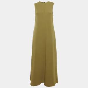 Pre Owned Asceno Olive Green Crepe Sleeveless Long Dress XS