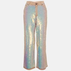 Pre Owned Ashish Pink Cotton Sequin Straight Leg Jeans M Waist 28"