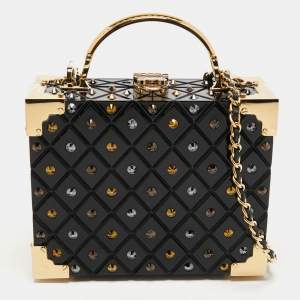 Aspinal of London Black Jet Crystals Embellished Acrylic The Trunk Top Handle Bag