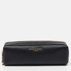 Aspinal Of London Black Leather Small Case Zip Pouch 