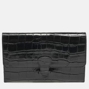 Aspinal Of London Black Croc Embossed Leather Travel Wallet