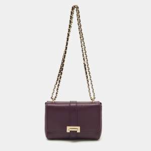 Pre Owned Aspinal Of London Dark Purple Leather Small Lottie Shoulder Bag