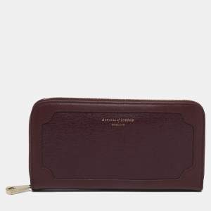 Pre Owned Aspinal Of London Burgundy Leather Zip Continental Wallet