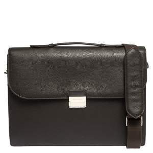 Aspinal Of London Dark Brown Leather Combination Lock Briefcase