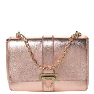 Aspinal Of London Metallic Peach Leather Small Lottie Shoulder Bag