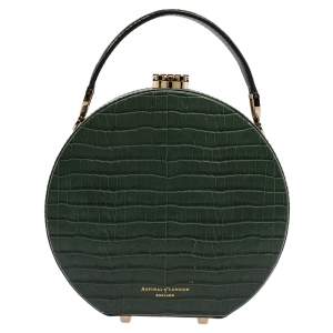 Aspinal Of London Green Croc Embossed Leather Hat Box Shoulder Bag