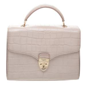 Aspinal Of London Beige Croc Embossed Leather Mayfair Top Handle Bag