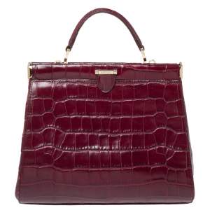 Aspinal Of London Maroon Croc Embossed Leather Top Handle Bag