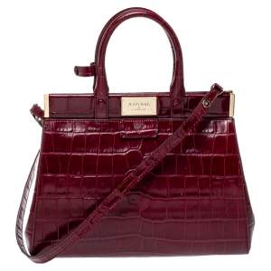 Aspinal Of London Burgundy Croc Embossed Leather Small Florence Snap Tote