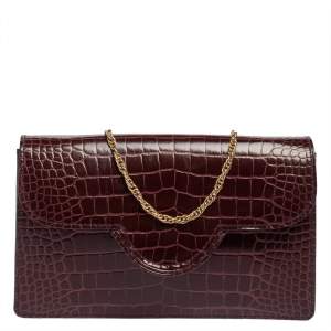 Aspinal of London Burgundy Croc Embossed Leather Ava Shoulder Bag