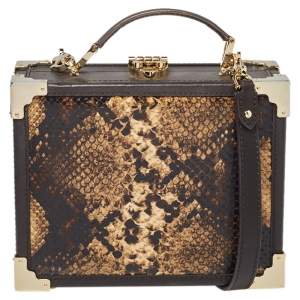Aspinal of London Brown Leather and Python Effect Trunk Top Handle Bag