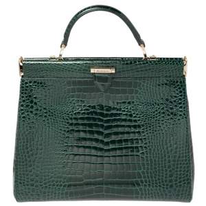 Aspinal Of London Green Croc Embossed Leather Top Handle Bag