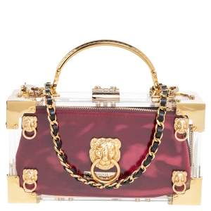 Aspinal Of London Gold/Transparent Acrylic Gold Lion Trunk Top Handle Bag