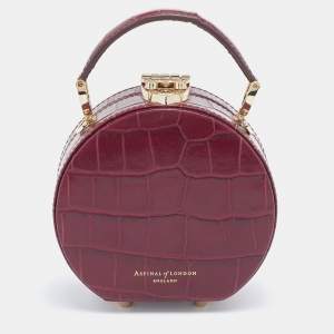 Aspinal Of London Burgundy Croc Embossed Leather Hat Box Shoulder Bag