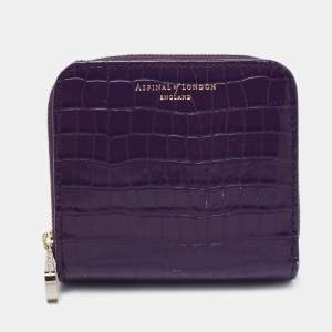 Aspinal of London Purple Croc Embossed Leather Zip Around Compact Wallet