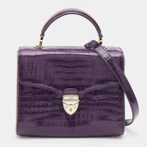Aspinal Of London Purple Croc Embossed Leather Mayfair Top Handle Bag