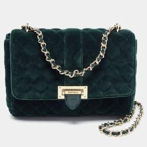 Aspinal Of London Green Quilted Velvet Small Lottie Shoulder Bag