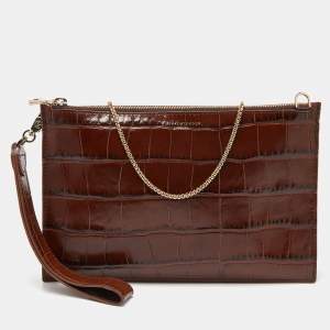 Aspinal Of London Brown Croc Embossed Leather Soho Clutch