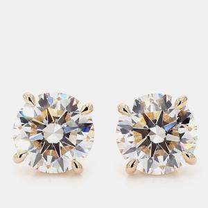Pre Owned 6.05 cts Round Lab Grown Diamond 14k Yellow Gold 4 Prong Basket Studs