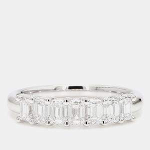 Pre Owned 1.02 cts Emerald Lab Grown Diamond 14k White Gold 7 Stone Wedding Band