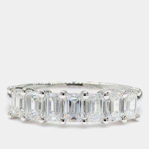 Pre Owned 1.51 cts Emerald Lab Grown Diamond 14k White Gold 7 Stone Wedding Band