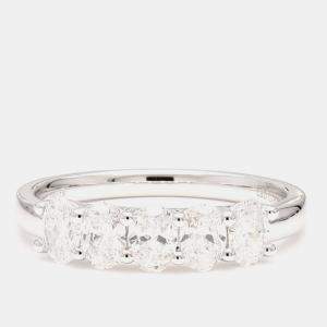 Pre Owned 1.00 cts Oval Lab Grown Diamond 14k White Gold 5 Stone Wedding Band US 7