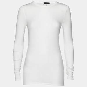 ATM White Rib Knit Long Sleeve Round Neck Top M