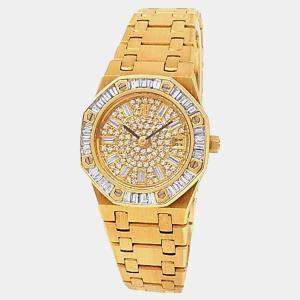 Pre Owned Audemars Piguet Royal Oak 66464BA.Z.0722BA.01 Automatic Diamonds 18K Yellow Gold Women’s Wristwatch 25 mm