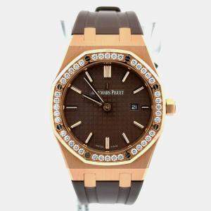 Pre Owned Audemars Piguet Royal Oak 67651OR.ZZ.D080CA.01 Quartz Brown 18K Rose Gold Women’s Wristwatch 33 mm