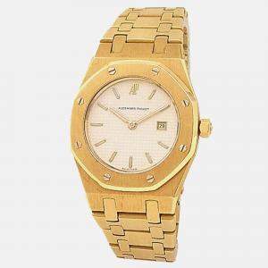 Pre Owned Audemars Piguet Royal Oak Quartz White Dial 18k Yellow Gold Women's Wristwatch 30 mm
