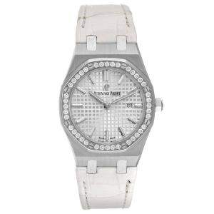 Audemars Piguet Silver Diamonds Stainless Steel Royal Oak 67651ST Women's Wristwatch 33 MM
