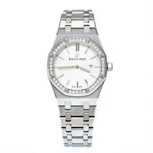 Audemars Piguet Silver Stainless Steel Diamond Royal Oak 67651ST.ZZ.1261ST.01 Women's Wristwatch 33 mm