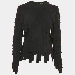 A.W.A.K.E. Mode Black Rectangle-Trim Crepe Top L