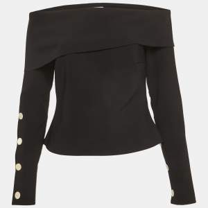 مملوكة مسبقًا A.W.A.K.E. Mode Black Stretch Crepe Draped Neck Top M