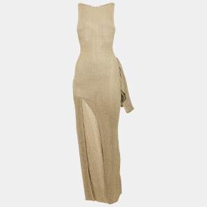 Pre Owned Aya Muse Kei Beige Lurex Knit Maxi Evening Dress XS