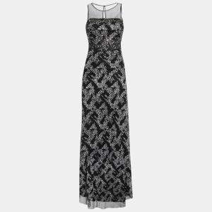Badgley Mischka Black Sheer Yoke Beaded Sleeveless Evening Gown S