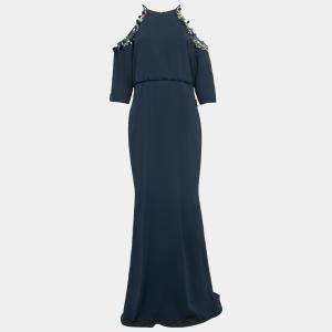 Badgley Mischka Navy Blue Crepe Embellished Gown XL