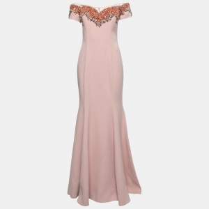 Badgley Mischka Couture Pink Crepe Embellished Gown M