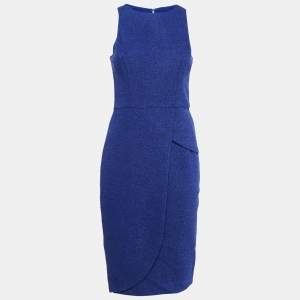 Badgley Mischka Blue Tweed Sleeveless Short Dress S