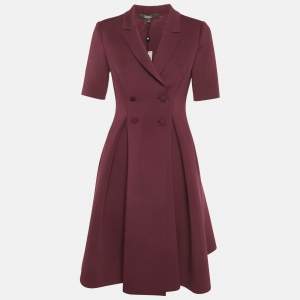 Pre Owned Badgley Mischka Burgundy Neoprene Double Breasted Mini Dress M