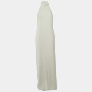 مملوكة مسبقًا Badgley Mischka White Crepe Halter Neck Gown L 