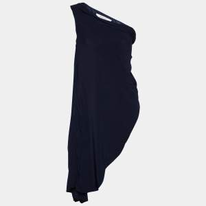Badgley Mischka Navy Blue Embellished Detail Jersey Draped Mini Dress XS