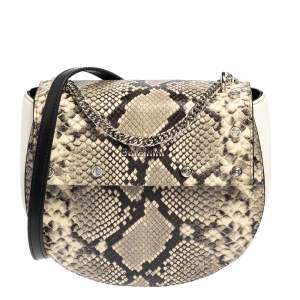 Baldinini White/Grey Python Embossed Leather and Leather Crossbody Bag