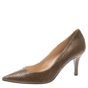 Baldinini Brown Python Embossed Leather Pointed Toe Pumps Size 40