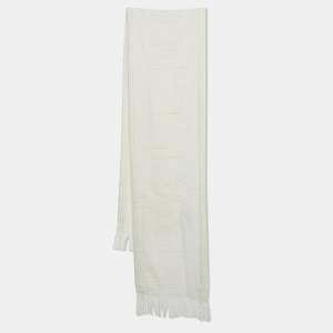 Balenciaga White Logo Detail Cotton Tennis Spugna Scarf 