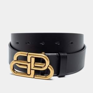 Balenciaga Black Leather BB Buckle Belt 90CM