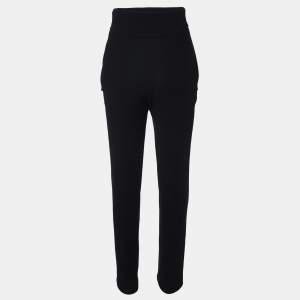 Balenciaga Black Crepe High Waist Flap Detail Trousers M