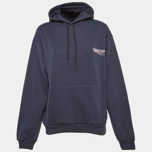 Balenciaga Navy Blue Political Campaign Print Cotton Oversized Hoodie M
