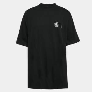 Balenciaga Black Logo Print Cotton Crewneck Oversized T-Shirt L